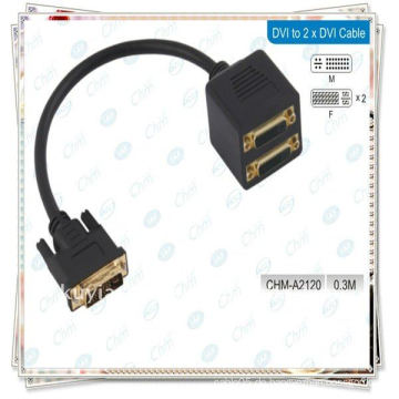 Hochwertiges Gold überzogenes Schwarzes DVI-I (29 Pin) Mann zu 2 DVI-I (29 Pin) Weiblicher DVI 24 + 5 Splitter 30cm